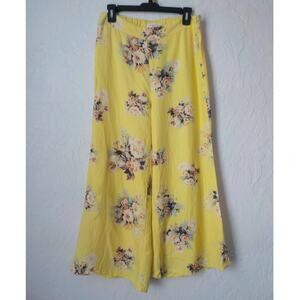 Feather Bone by Anthropologie Yellow Floral Flare Casual Pants Women Size 6 Boho
